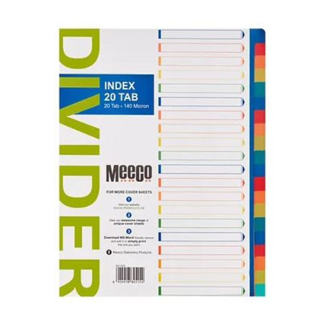 Dividers A4 1 Meeco PVC 20 Tab Blank