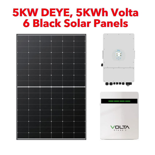 5KW DEYE, 5KWh Volta, 6 Black Solar Panels