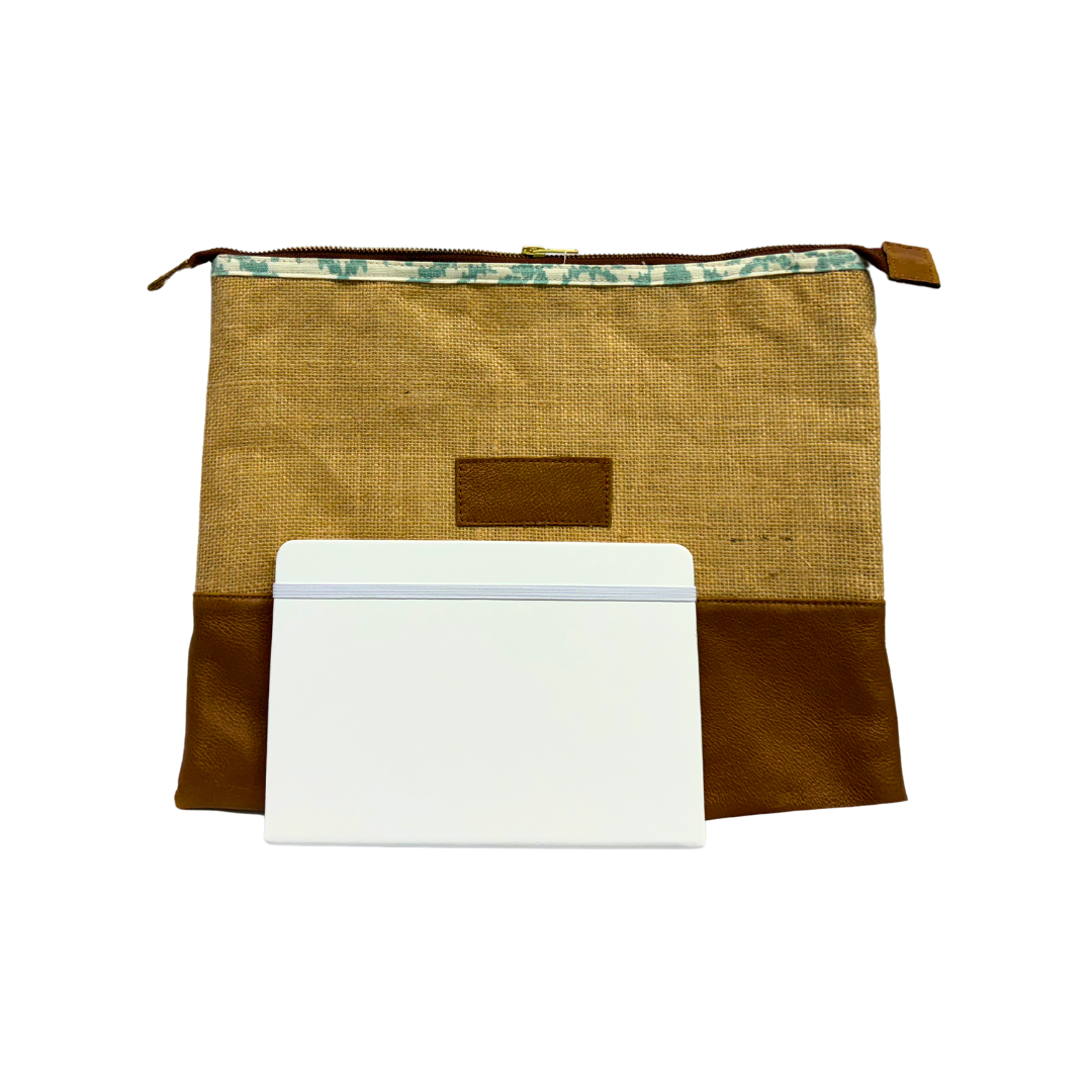 Bag Carry Trefoil Hessian/Leather Journal Combo