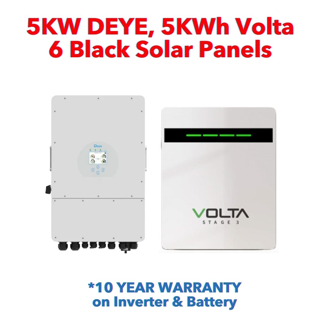 5KW DEYE, 5KWh Volta, 6 Black Solar Panels