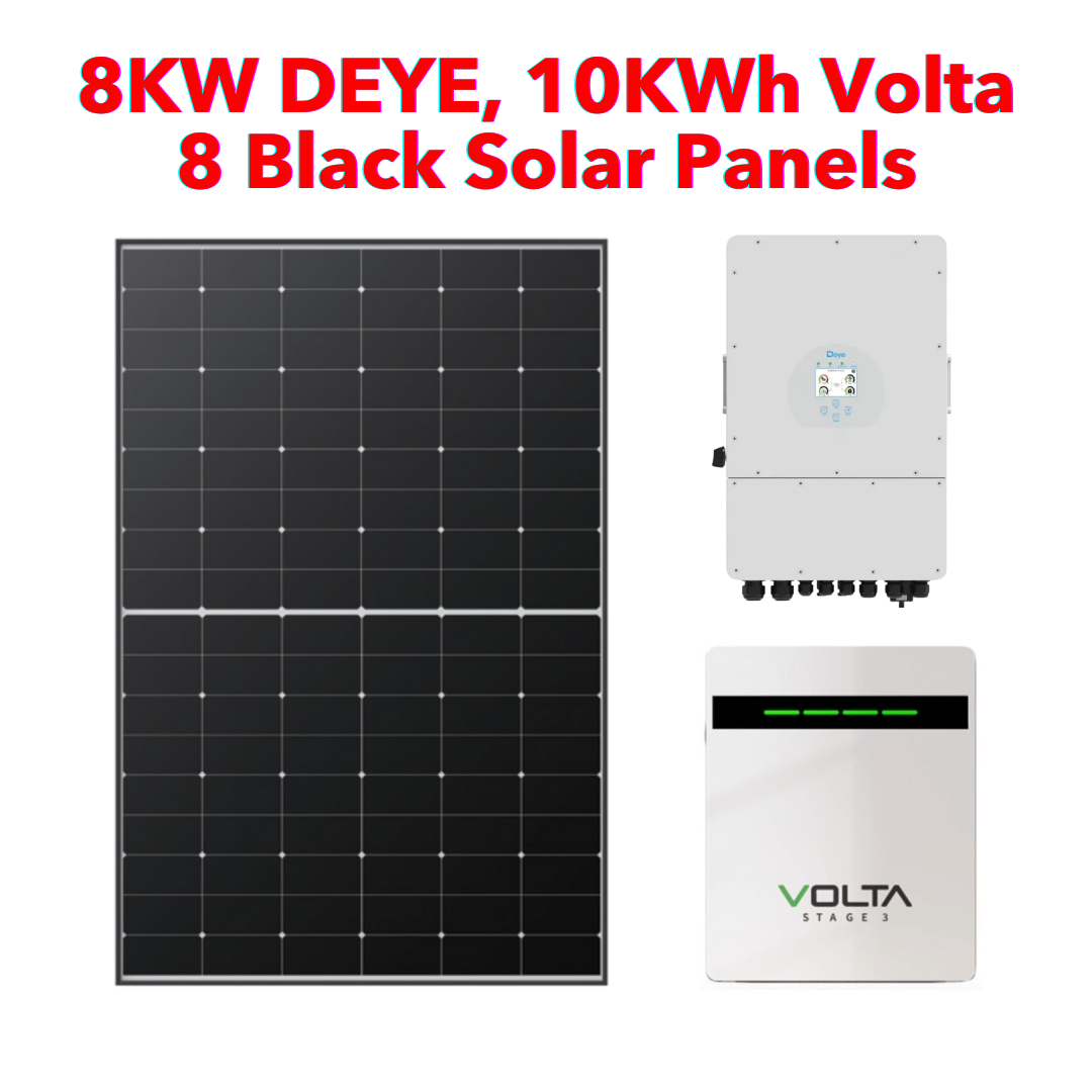 8KW DEYE, 10KWh Volta, 8 Black Solar Panels
