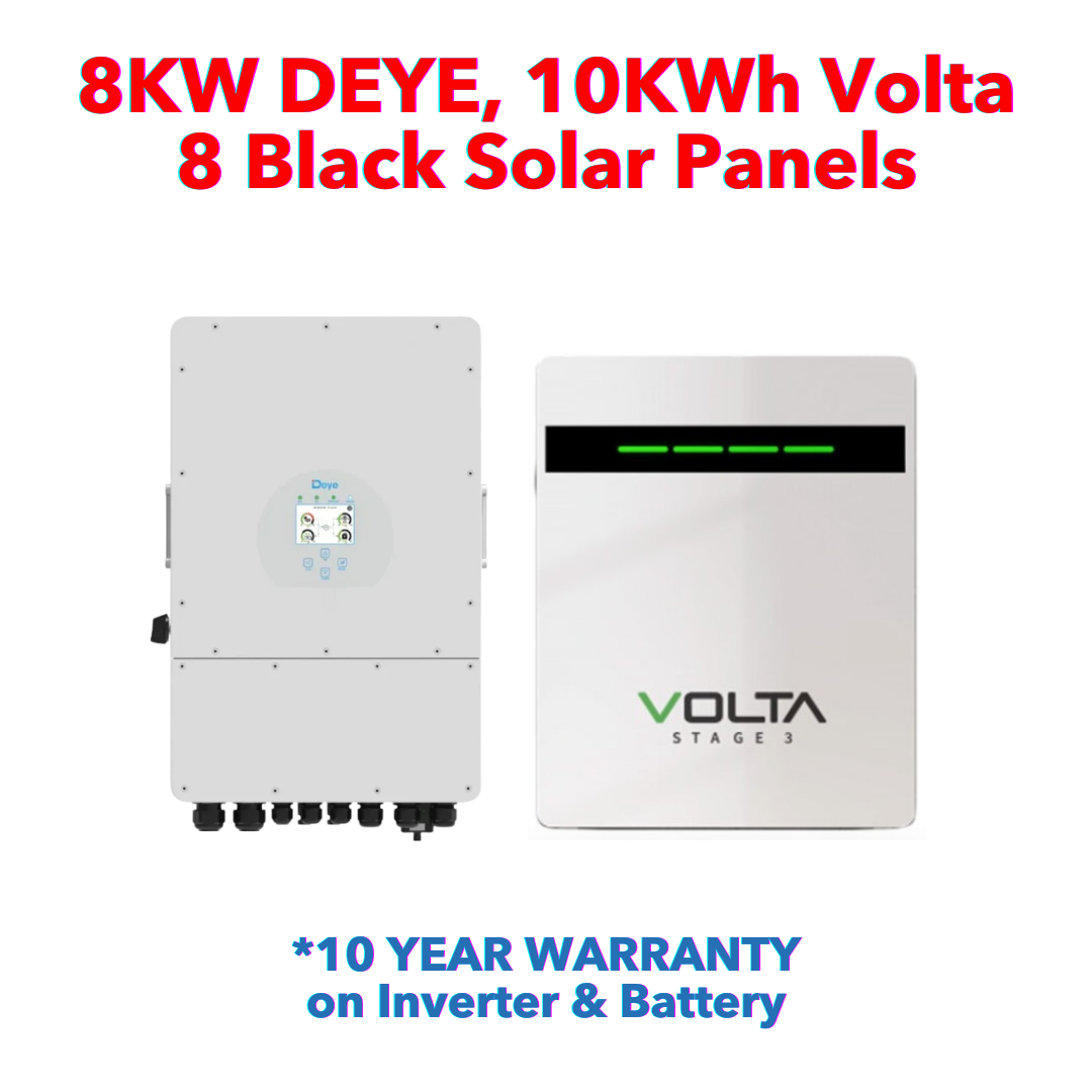 8KW DEYE, 10KWh Volta, 8 Black Solar Panels