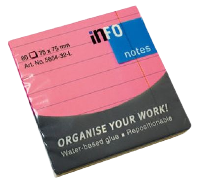Note Pad 75x75mm Info Sticky Lined Pink