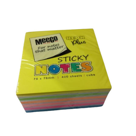 Note Pad 76x76mm Meeco Sticky 7 Colours 400's