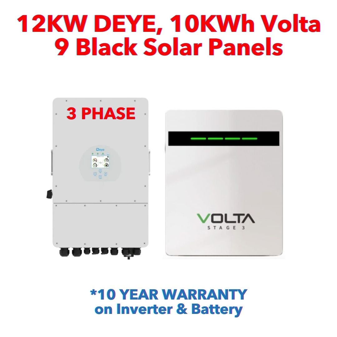 12KW DEYE  3 Phase, 10KWh Volta, 12 Black Solar Panels
