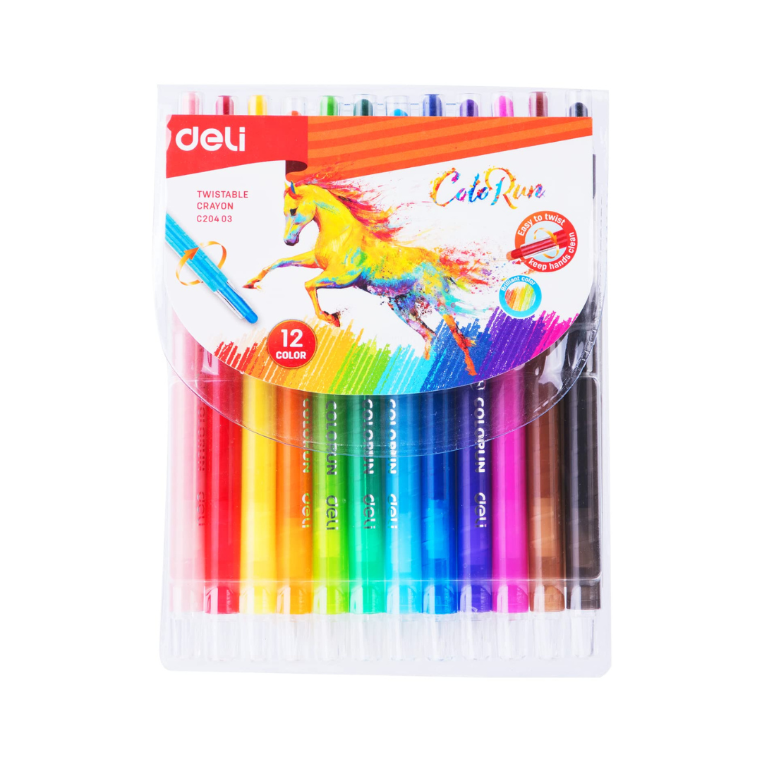 Deli Twistable Crayon Round Barrel Full Length 12 Colors&nbsp;