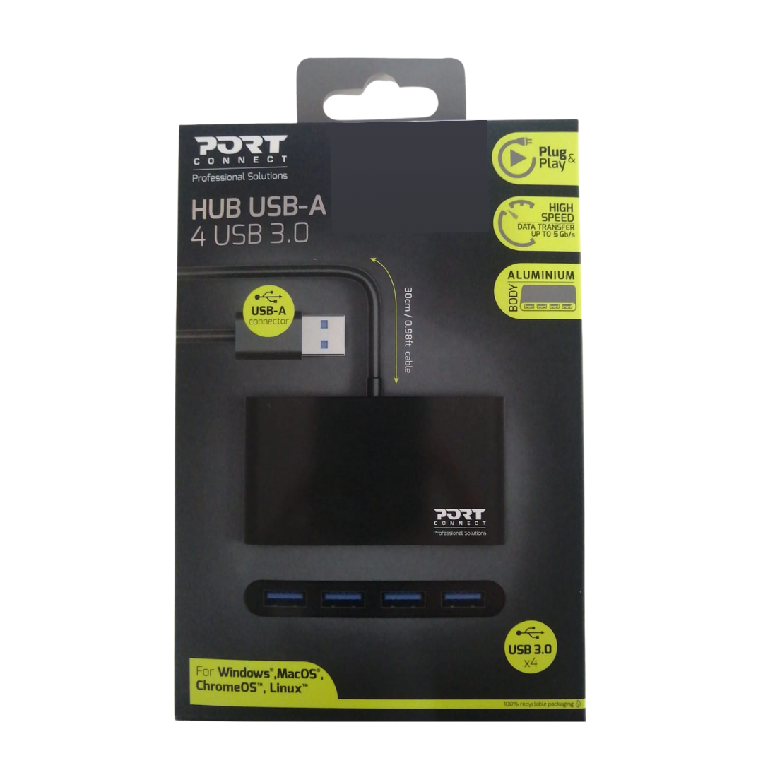 Port USB3.0 4 Port Hub Black