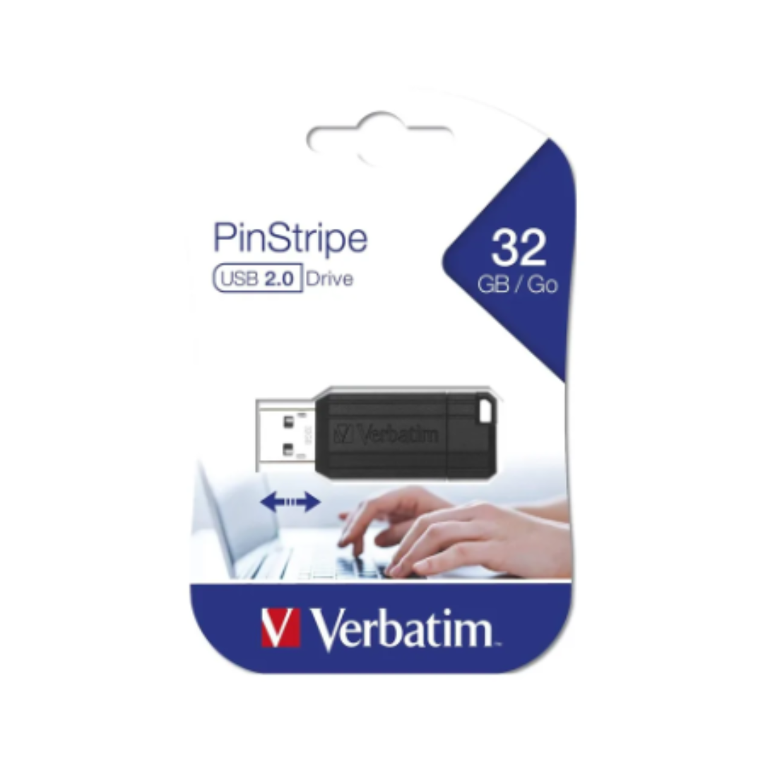 Verbatim PinStrip 32GB Black USB 2.0 Type-A USB Flash Drive 49064 SWPB2S