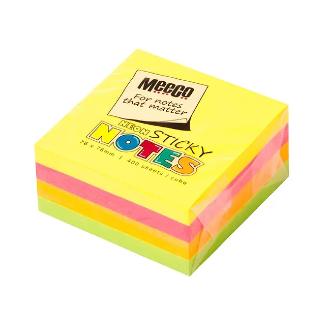 Note Pad 76x76mm Meeco Sticky Neon Colours 400's