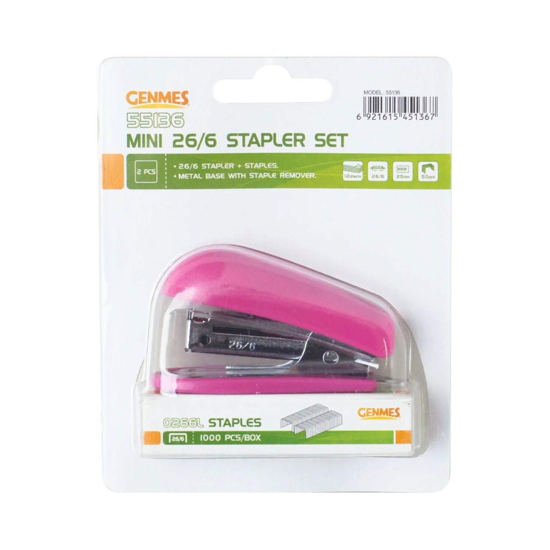 Stapler Mini 26/6 Genmes Set Assorted Colours LLBTS